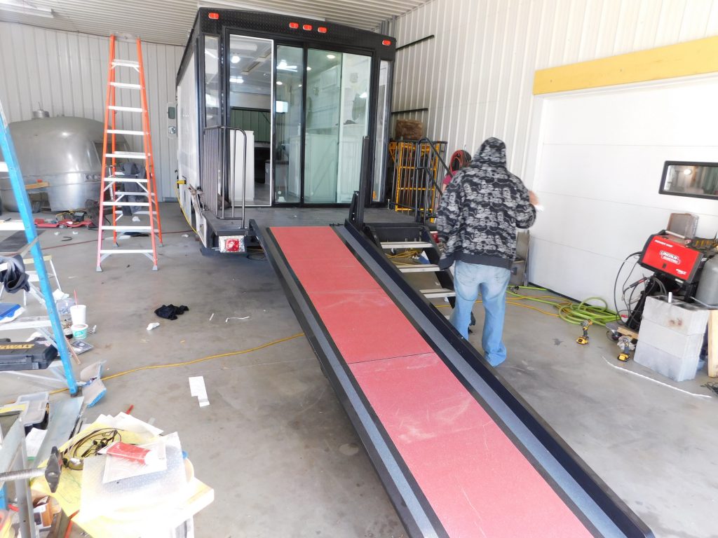 Custom mobile hair-salon-finished-outside with wheelchair ramp